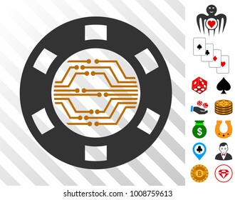 Digital Casino Chip pictograph with bonus casino images. Vector illustration style is flat iconic symbols. Designed for casino websites.