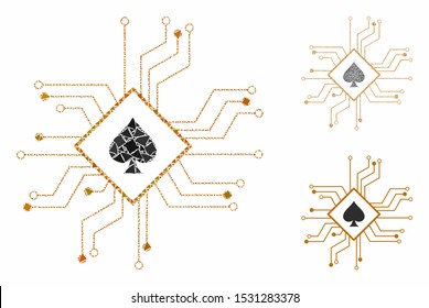 Digital casino circuit composition of raggy items in variable sizes and color hues, based on digital casino circuit icon. Vector raggy items are grouped into mosaic.