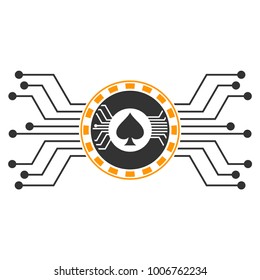 Digital Casino Circuit flat vector icon. An isolated icon on a white background.