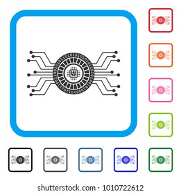Digital Casino Circuit icon. Flat gray pictogram symbol in a blue rounded rectangular frame. Black, grey, green, blue, red, orange color versions of digital casino circuit vector.