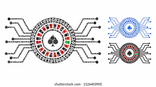 Digital casino roulette composition for digital casino roulette icon of filled circles in various sizes and color tinges. Vector filled circles are united into blue composition.