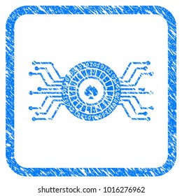 Digital Casino Roulette grunge textured icon inside rounded square for overlay watermark imitations. Flat symbol with dust texture.
