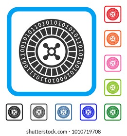 Digital Casino Roulette icon. Flat gray pictogram symbol in a blue rounded rectangle. Black, grey, green, blue, red, pink color versions of digital casino roulette vector.