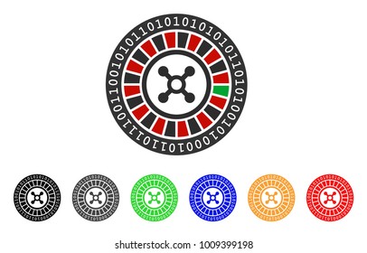 Digital Casino Roulette icon. Vector illustration style is a flat iconic digital casino roulette symbol with gray, yellow, green, blue, red, black color versions.