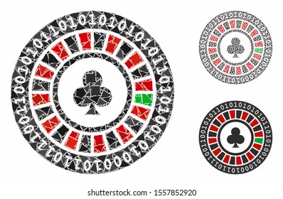 Digital casino roulette mosaic of raggy items in different sizes and color tinges, based on digital casino roulette icon. Vector raggy items are combined into composition.