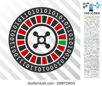 Digital Casino Roulette pictograph with 700 bonus bitcoin mining and blockchain clip art. Vector illustration style is flat iconic symbols designed for cryptocurrency apps.