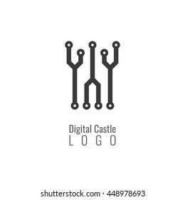 Digital castle, fortress vector logo. Tower architecture icon.