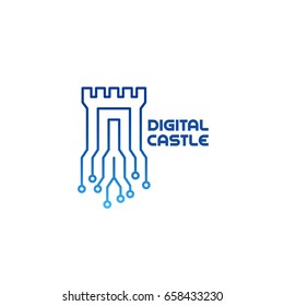 Digital castle logo template design. Vector illustration.