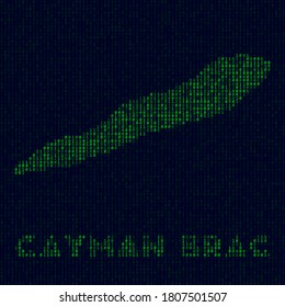 Digital Cayman Brac logo. Island symbol in hacker style. Binary code map of Cayman Brac with island name. Astonishing vector illustration.