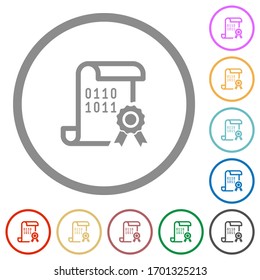 Digital certificate flat color icons in round outlines on white background