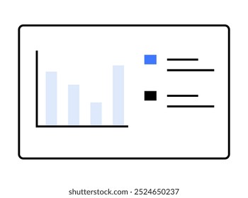 A digital chart displays a bar graph with light blue bars and a two-item legend with blue and black color indicators. Ideal for data analysis, presentations, business reports, statistics