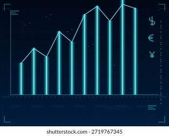 A digital chart displays the rise and fall of financial trends, showing variations in different currencies over a specific time. The chart features clear data points.
