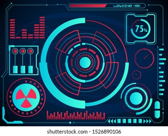 Digital charts or radar user interface and graph hologram screen on blue background for HUD Infographic futuristic concept.
