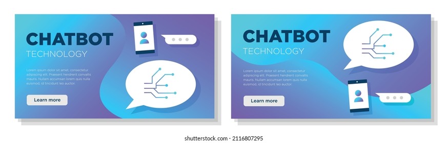 Digital chat bot online banner template set, artificial intelligence message support corporate advertisement, horizontal ad, modern technology campaign, flyer, creative card, isolated on background.
