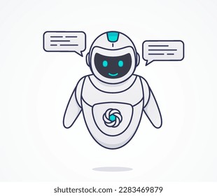 Digital chat bot, robot assistant for customer support. Concept of virtual conversation assistant for getting help and providing information.