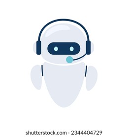 Digital chat bot, robot assistant for customer support. Concept of virtual conversation assistant for getting help. Vector illustration isolated on white background.