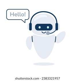 Digital chat bot, robot assistant for customer support. Hello. Concept of virtual conversation assistant for getting help. Vector illustration isolated on white background.