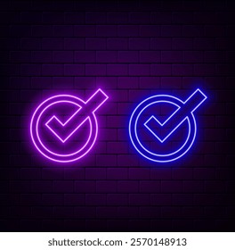 Digital check mark icon hologram on future tech background. Productivity and rating evolution. Futuristic checkmark icon in world of technological progress and innovation. CGI 3D render.