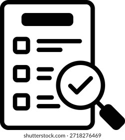 Um ícone de lista de verificação digital com um emblema de marca de seleção, adequado para gerenciamento de projetos, controle de tarefas ou garantia de qualidade.