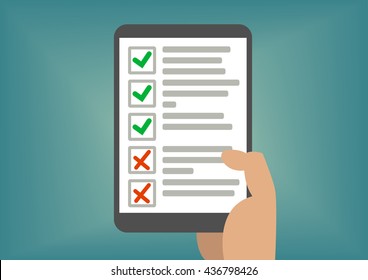 Digital Checklist Or Todo-list Displayed On Tablet Screen. Concept Of Passed Exam Or Completed Tasks.