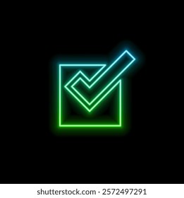 Digital checkmark icon hologram on future technology background. Productivity and classification evolution. Futuristic checkmark icon in the world of technological progress and innovation