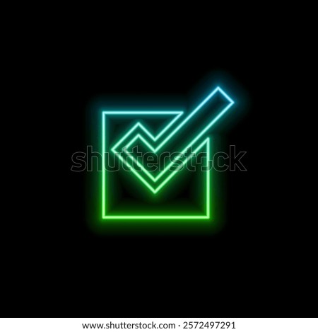 Digital checkmark icon hologram on future technology background. Productivity and classification evolution. Futuristic checkmark icon in the world of technological progress and innovation