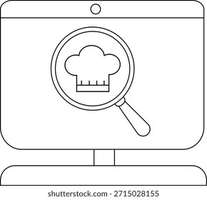 Concepto de búsqueda de icono de chef digital para la cocina y la investigación alimentaria.