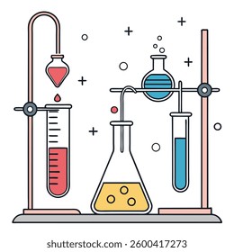 Digital chemistry kit vector art illustration, heat tubes, chemical elements
