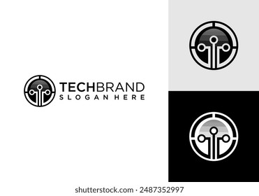Digital Chip Abstract logo Circle vector design. Electronic Circuit Circle shape.