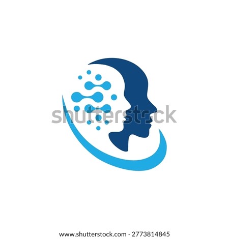 Digital Chip Human Head Logo vector Artificial Intelligence icon, Dark blue human head side view silhouette