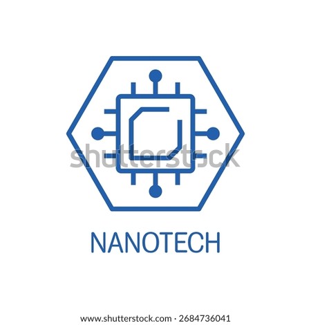  Digital chip nanotech. Electronic circuit, cpu, robot, nanotechnology, processing .Vector linear icon illustration isolated on white background.