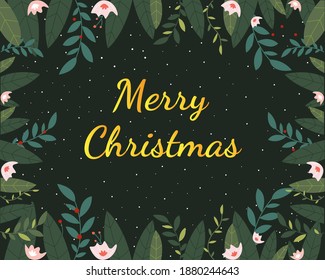 Digital Christmas greeting card with merry Christmas writing and flower and leaf around. used for digital or printable greeting card.