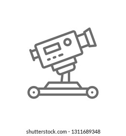 Digital cinema camera on wheels line icon.