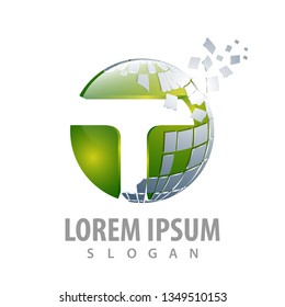 Digital circle pixel T letter logo concept design. Symbol graphic template element 