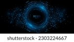 Digital circles of blue glowing dots. Information particles in a neural network. Big data visualization into cyberspace. Vector illustration. EPS 10.