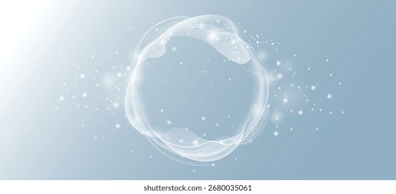 Digital circles of white glowing dots. Big Data visualization. Abstract stream information with line and dot. Futuristic modern background. 
