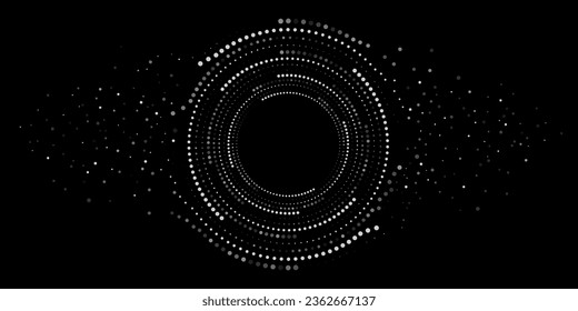 Digital circles of white particles. Big Data visualization into cyberspace. Network Information Decay. Futuristic background. Vector illustration. EPS 10.