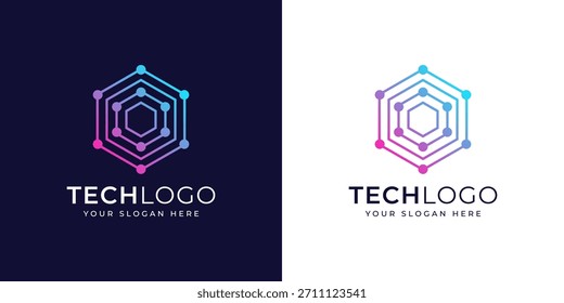Digital circuit arranged in a precise hexagon shape, perfect for engineering brands, tech companies, data platforms, and futuristic identity concepts.