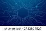 Digital circuit board background with glowing blue data patterns and tech lines creating futuristic abstract design for AI hexagon semiconductor technology concepts. Digital blue technology background