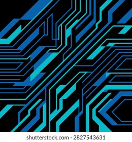 Digital circuit board lines glowing brightly in dark cyberspace
