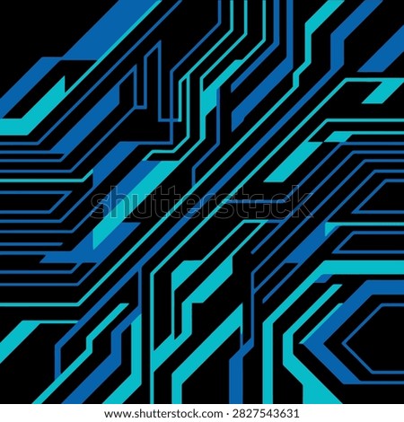 Digital circuit board lines glowing brightly in dark cyberspace