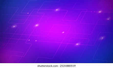 Digital circuit board in purple neon background suitable for presentations about technology, futuristic, internet, data transfer, electronic devices, computers and connectivity.