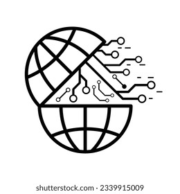 El circuito digital sale de un icono mundial separado. Concepto de mundo digital abierto. Estilo de diseño plano de la ilustración del vector.