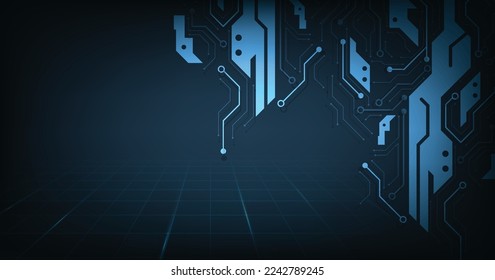 Digital circuit design on blue background.digital technology and engineering, futuristic technology background.vector illustration.