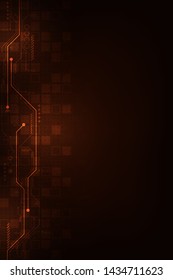 Digital circuit design on a dark orange background.
