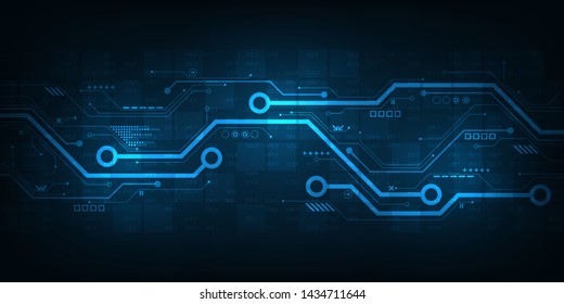 Digital circuit design on a dark blue background.