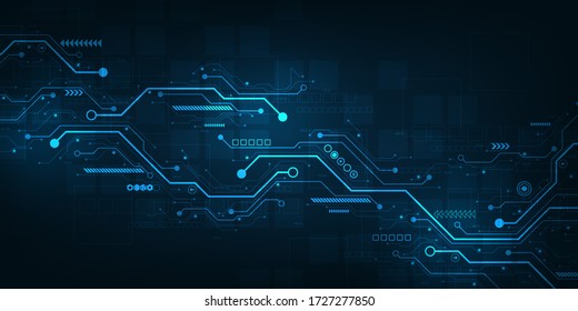 Digital circuit design on a dark blue background.