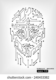 digital circuit human head silhouette vector background