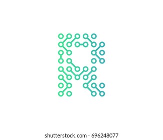 Digital Circuit Letter R Icon Logo Design Element