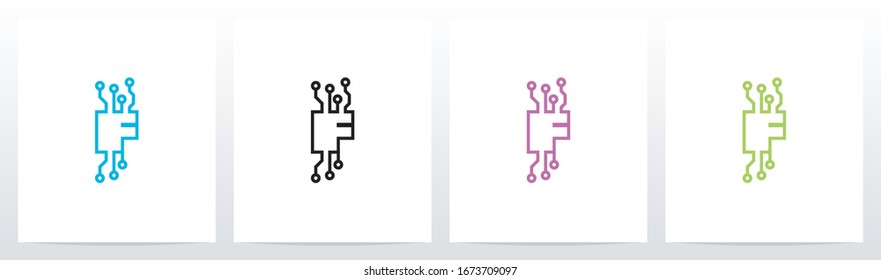 Digital Circuit Lines On Letter Logo Design F